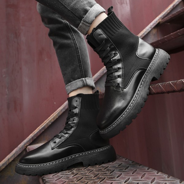 Men Fashion British Style Fleece-Lined Lace-Up Pu Snow Boots