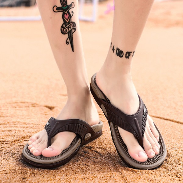 Summer Men Beach Sandals Non-Slip Outdoor Flip-Flops Color Blocking Slippers
