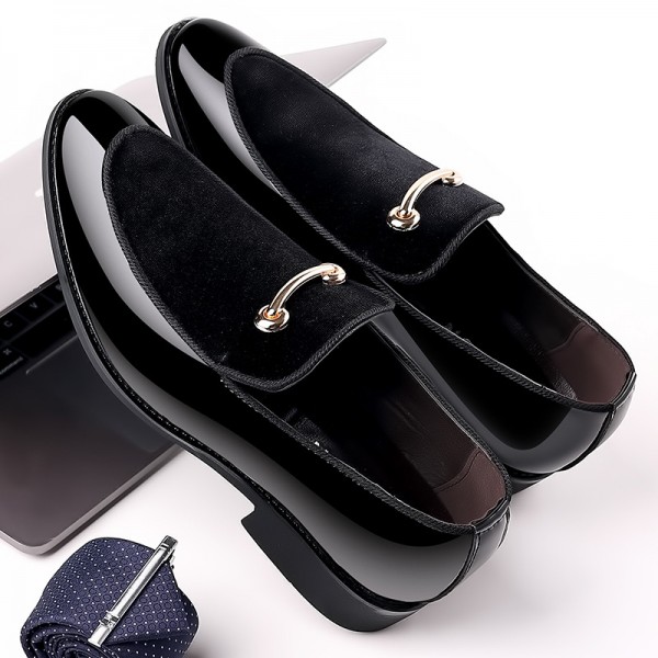 Men Fashion Suede Patent Leather Casual Leather Shoes