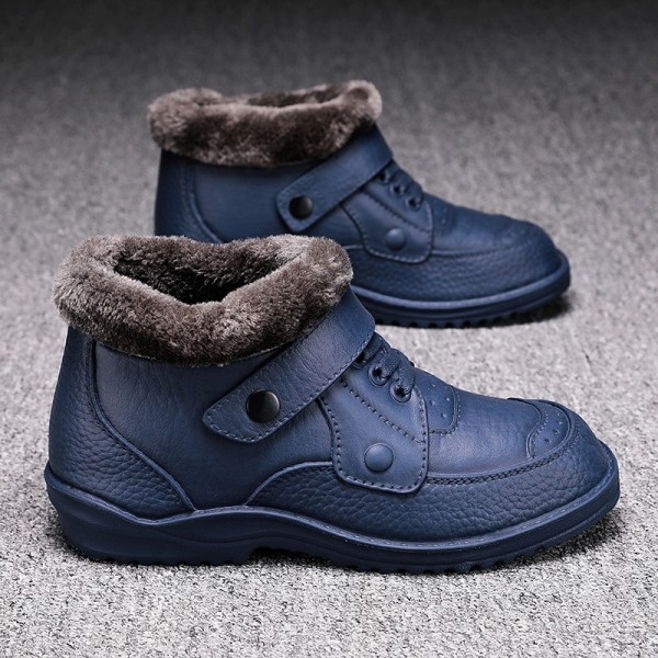 Men Autumn Winter Fashion Casual Solid Color Lace-Up Flat Plus Velvet Snow Ankle Boots