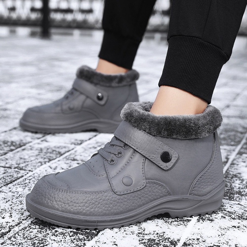 Men Autumn Winter Fashion Casual Solid Color Lace-Up Flat Plus Velvet Snow Ankle Boots