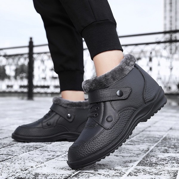Men Autumn Winter Fashion Casual Solid Color Lace-Up Flat Plus Velvet Snow Ankle Boots