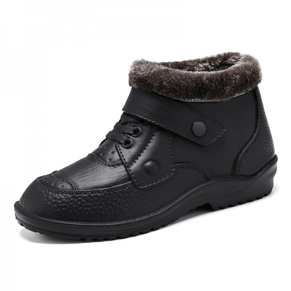 Men Autumn Winter Fashion Casual Solid Color Lace-Up Flat Plus Velvet Snow Ankle Boots