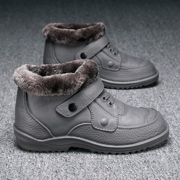 Men Autumn Winter Fashion Casual Solid Color Lace-Up Flat Plus Velvet Snow Ankle Boots