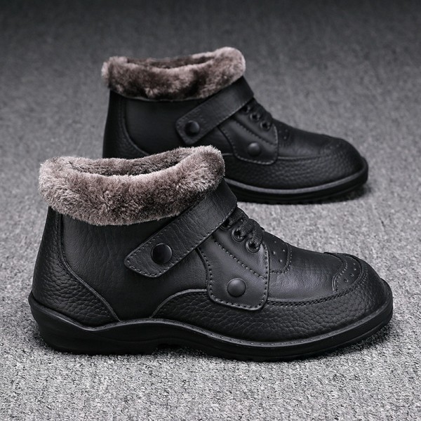 Men Autumn Winter Fashion Casual Solid Color Lace-Up Flat Plus Velvet Snow Ankle Boots