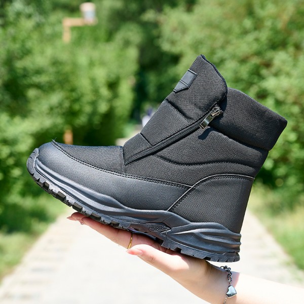 Men Autumn Winter Fashion Casual Solid Color Letter Slip On Zipper Thick-Soled Snow Mid Calf Boots