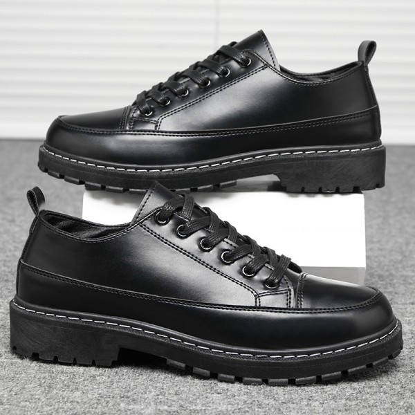 Men Fashion Casual Versatile Lace-Up Flat PU Low Top Combat Boots