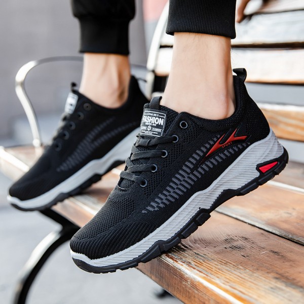 Men Fashion Casual Round-Toe Mesh Cloth Lace-Up Thick-Soled Sneakers