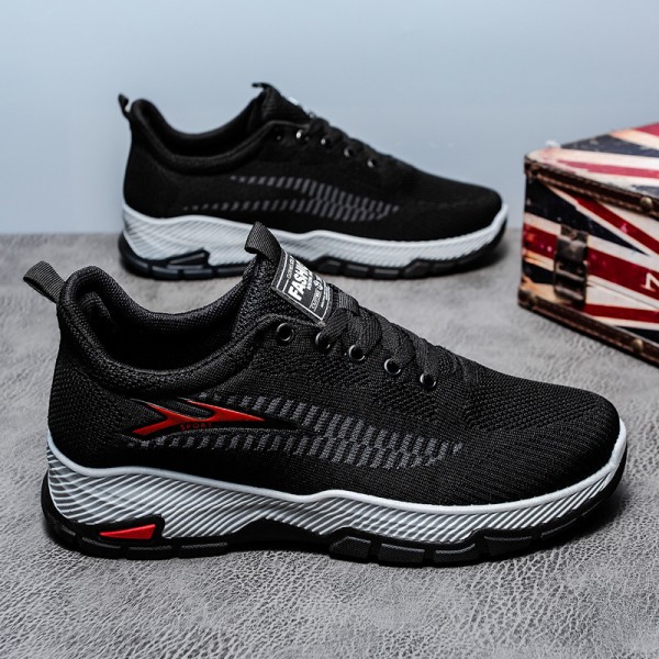 Men Fashion Casual Round-Toe Mesh Cloth Lace-Up Thick-Soled Sneakers