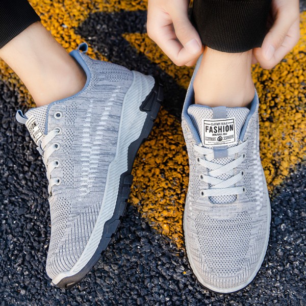 Men Fashion Casual Round-Toe Mesh Cloth Lace-Up Thick-Soled Sneakers