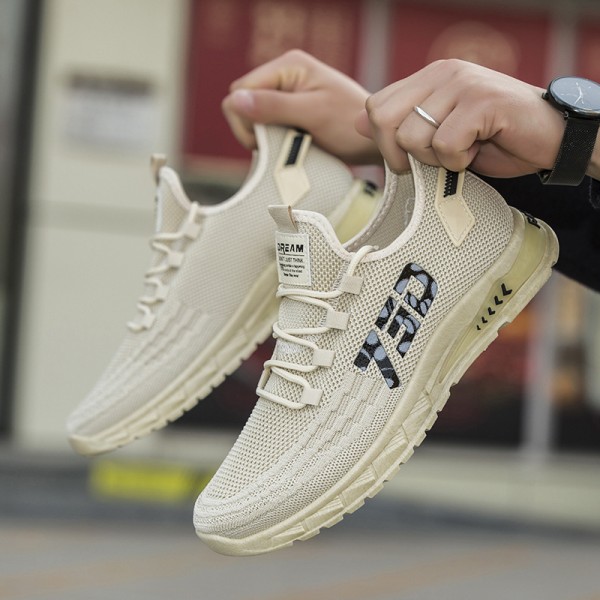 Men Leisure Sports Versatile Round-Toe Mesh Cloth Lace-Up Thick-Soled Sneakers