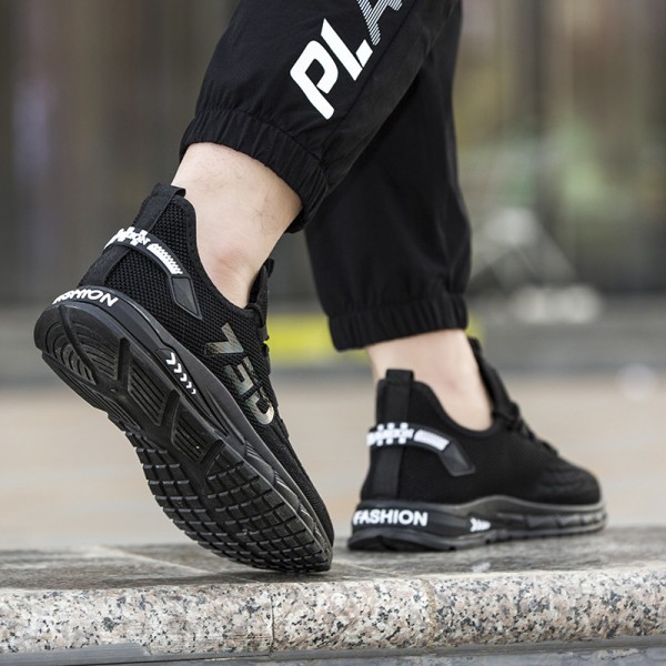 Men Leisure Sports Versatile Round-Toe Mesh Cloth Lace-Up Thick-Soled Sneakers