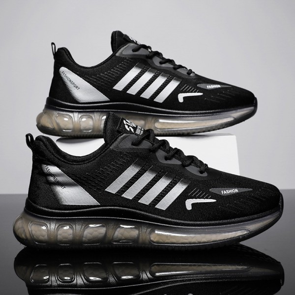 Men Leisure Sports Versatile Round-Toe Mesh Cloth Lace-Up Thick-Soled Sneakers