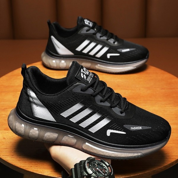 Men Leisure Sports Versatile Round-Toe Mesh Cloth Lace-Up Thick-Soled Sneakers
