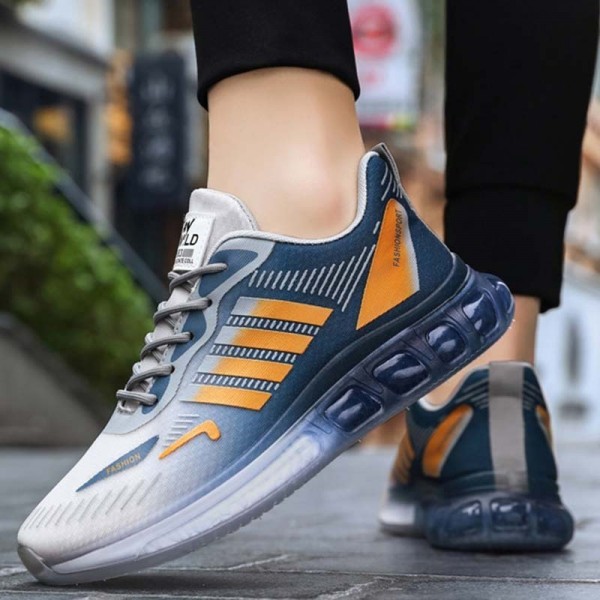 Men Leisure Sports Versatile Round-Toe Mesh Cloth Lace-Up Thick-Soled Sneakers