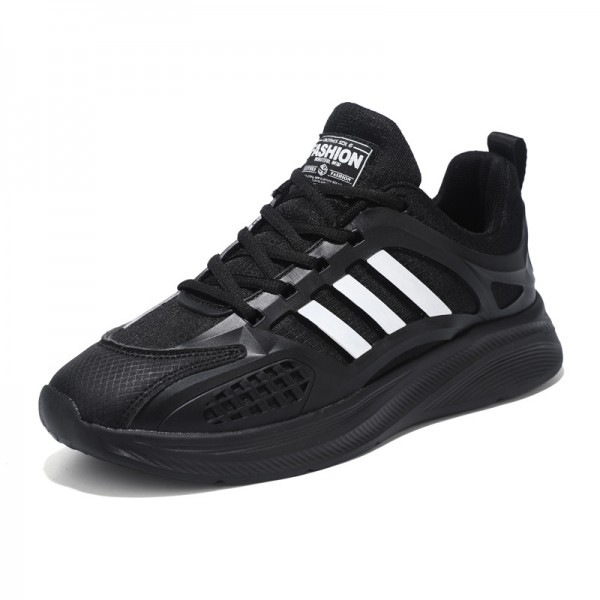 Men Fashion Casual Versatile Round-Toe Stripe Lace-Up Thick-Soled Sneakers