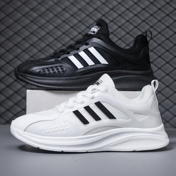 Men Fashion Casual Versatile Round-Toe Stripe Lace-Up Thick-Soled Sneakers