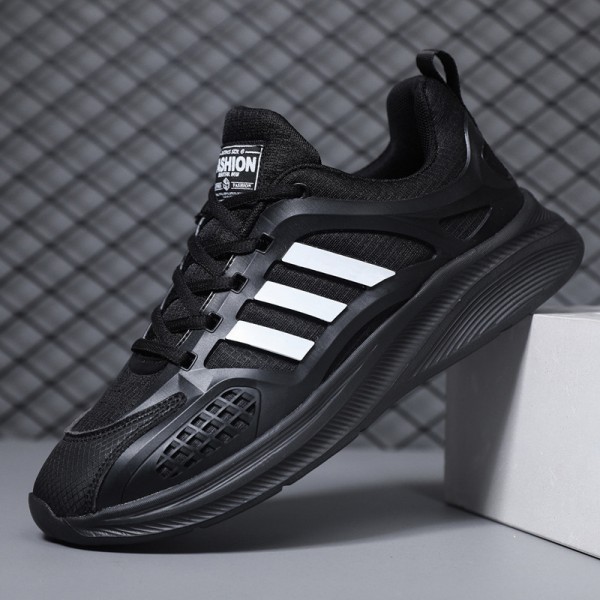 Men Fashion Casual Versatile Round-Toe Stripe Lace-Up Thick-Soled Sneakers