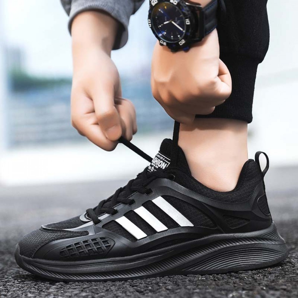 Men Fashion Casual Versatile Round-Toe Stripe Lace-Up Thick-Soled Sneakers