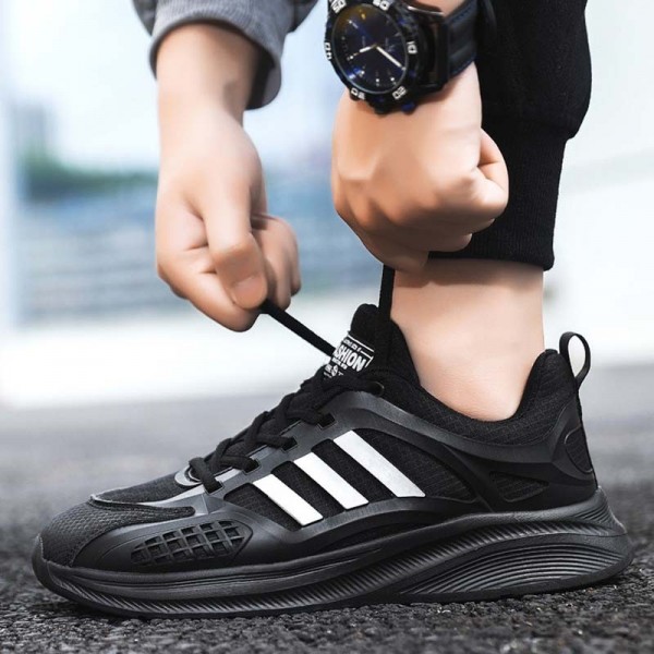 Men Fashion Casual Versatile Round-Toe Stripe Lace-Up Thick-Soled Sneakers