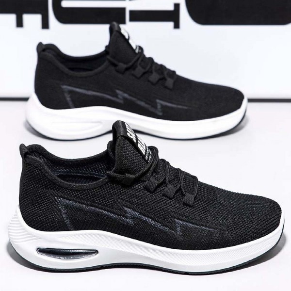 Men Fashion Casual Versatile Round-Toe Mesh Cloth Lace-Up Thick-Soled Sneakers