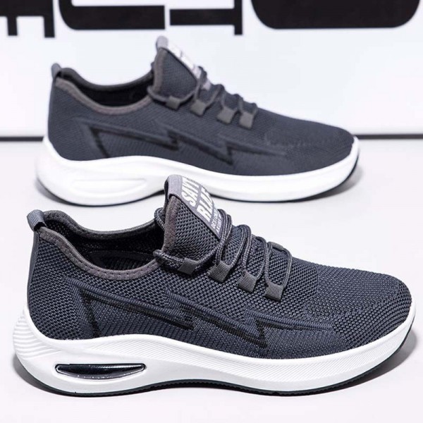Men Fashion Casual Versatile Round-Toe Mesh Cloth Lace-Up Thick-Soled Sneakers