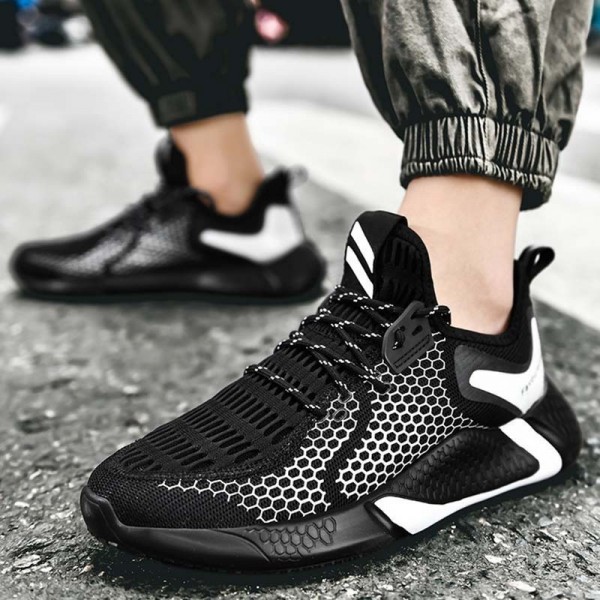 Men Fashion Casual Versatile Round-Toe Mesh Cloth Lace-Up Thick-Soled Sneakers