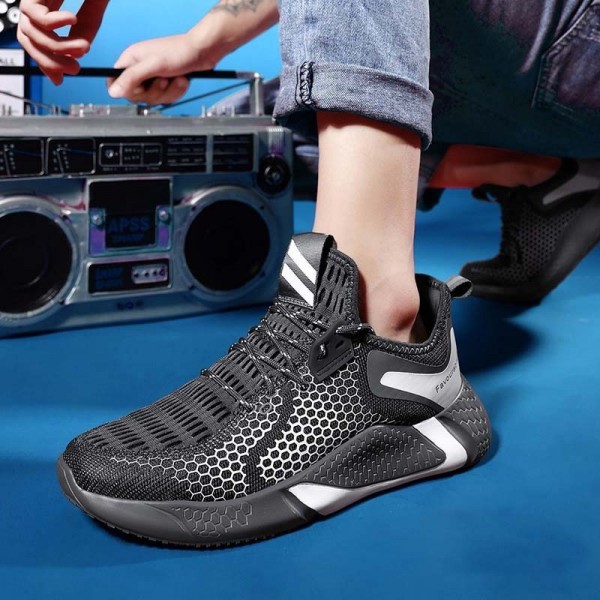 Men Fashion Casual Versatile Round-Toe Mesh Cloth Lace-Up Thick-Soled Sneakers