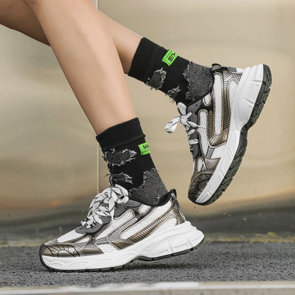 Men Fashion Casual Sports Mesh Cloth Lace-Up Thick-Soled Sneakers