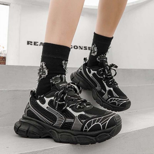 Men Fashion Casual Sports Mesh Cloth Lace-Up Thick-Soled Sneakers