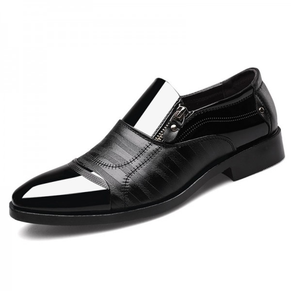 Men Fashion Casual Business Slip On Zipper PU Leather Shoes