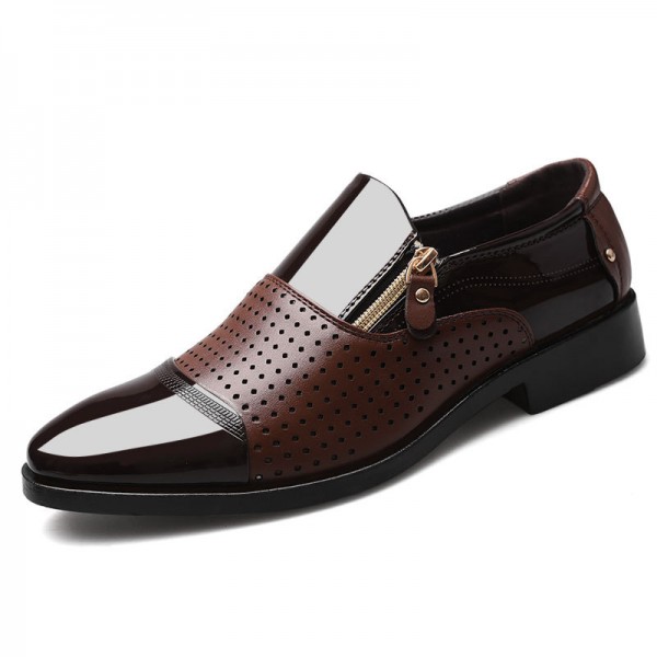 Men Fashion Casual Business Slip On Zipper PU Leather Shoes