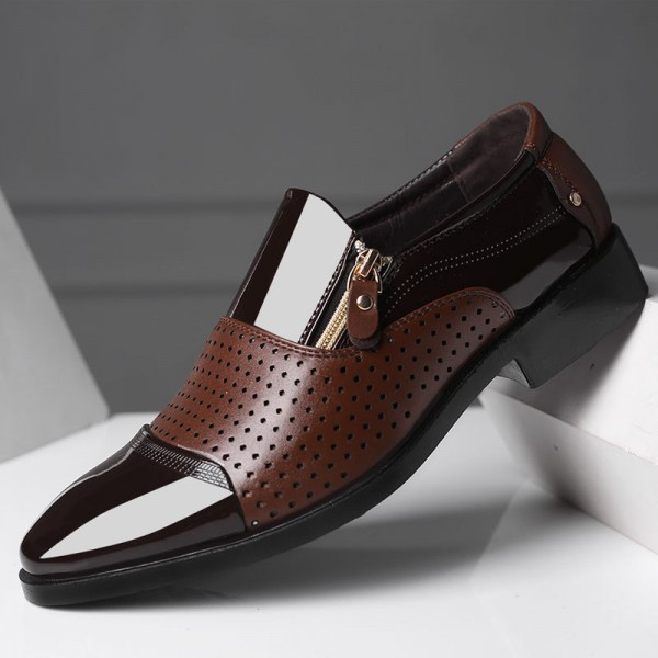 Men Fashion Casual Business Slip On Zipper PU Leather Shoes
