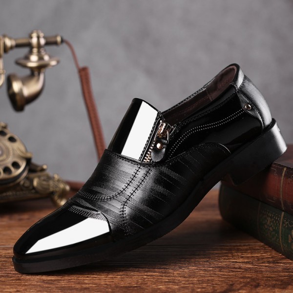 Men Fashion Casual Business Slip On Zipper PU Leather Shoes