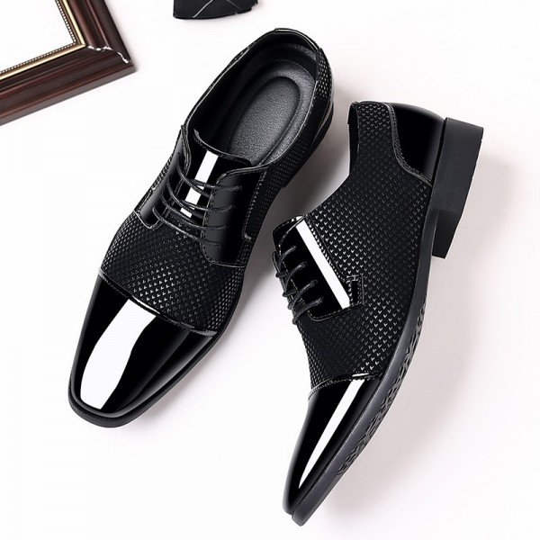 Men Fashion Casual Business British Style Lace-Up Pointed-Toe PU Leather Shoes