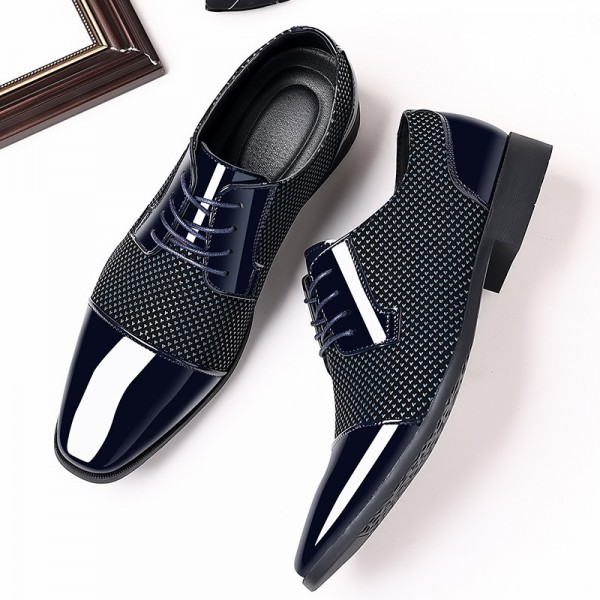 Men Fashion Casual Business British Style Lace-Up Pointed-Toe PU Leather Shoes