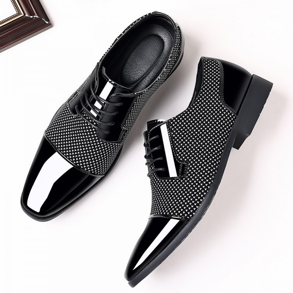 Men Fashion Casual Business British Style Lace-Up Pointed-Toe PU Leather Shoes