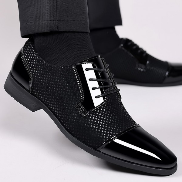 Men Fashion Casual Business British Style Lace-Up Pointed-Toe PU Leather Shoes