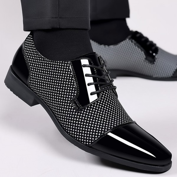 Men Fashion Casual Business British Style Lace-Up Pointed-Toe PU Leather Shoes