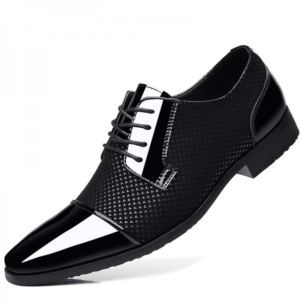Men Fashion Casual Business British Style Lace-Up Pointed-Toe PU Leather Shoes