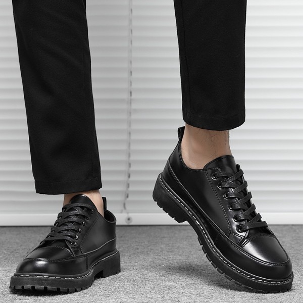 Men Fashion Casual Business British Style Lace-Up Thick-Soled PU Leather Shoes