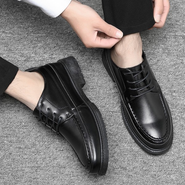 Men Fashion Casual Business British Style Lace-Up Thick-Soled PU Leather Shoes