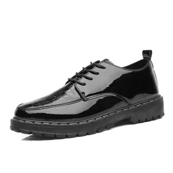 Men Fashion Casual Business British Style Crocodile Lace-Up Thick-Soled PU Leather Shoes