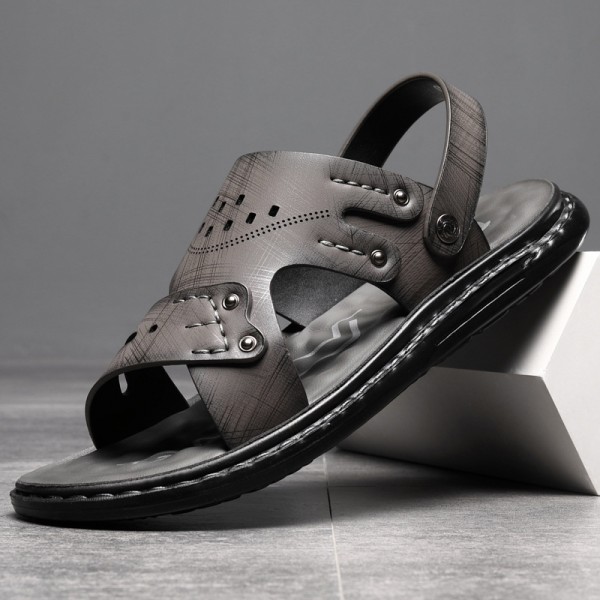 Men Fashion Leisure Holiday Beach Solid Color Slip On Flat Sandals