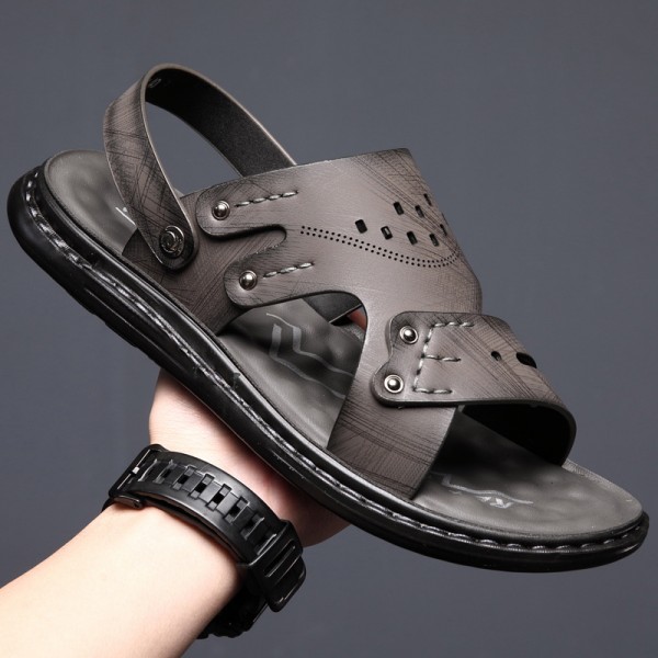 Men Fashion Leisure Holiday Beach Solid Color Slip On Flat Sandals