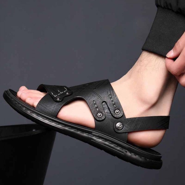 Men Fashion Leisure Holiday Beach Solid Color Slip On Flat Sandals