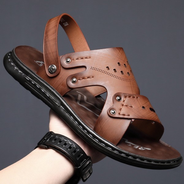 Men Fashion Leisure Holiday Beach Solid Color Slip On Flat Sandals