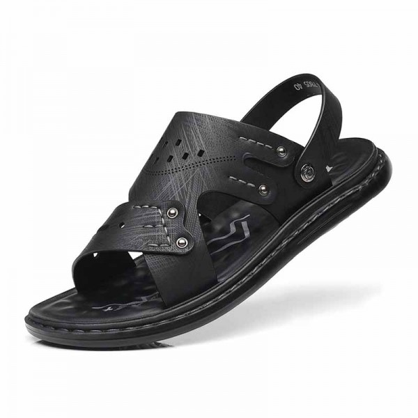 Men Fashion Leisure Holiday Beach Solid Color Slip On Flat Sandals