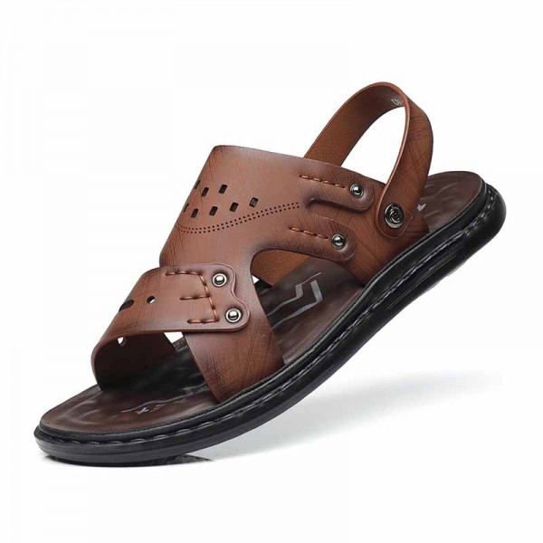 Men Fashion Leisure Holiday Beach Solid Color Slip On Flat Sandals