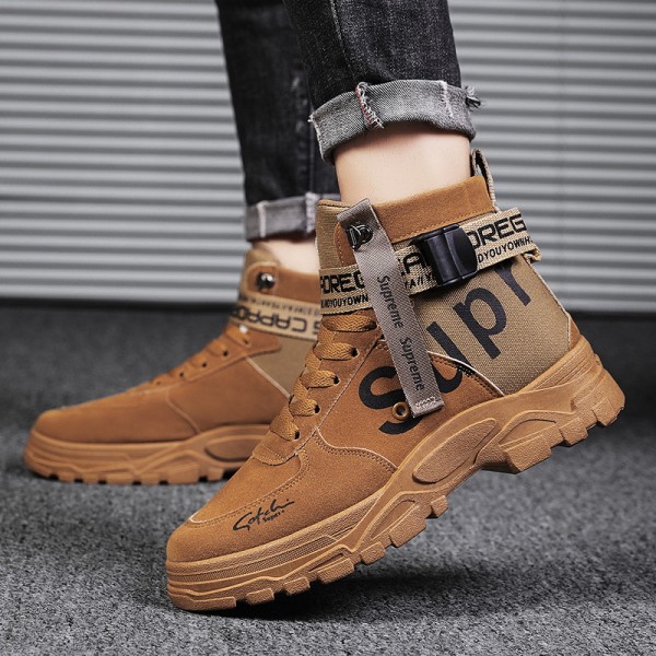 Men Spring Autumn Fashion Casual Letters Print Thick-Soled High Top Lace-Up Boots